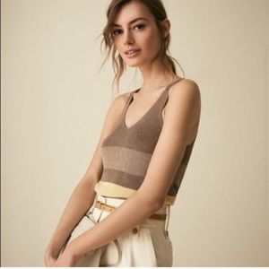 REISS MARIA GOLD METALLIC STRIPE KNIT TANK TOP M